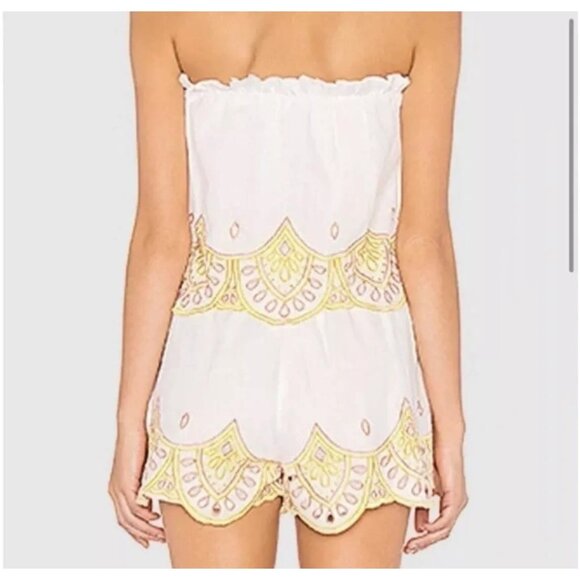 Lovers + Friends Embroidered Scalloped Romper White Medium - Picture 2 of 4